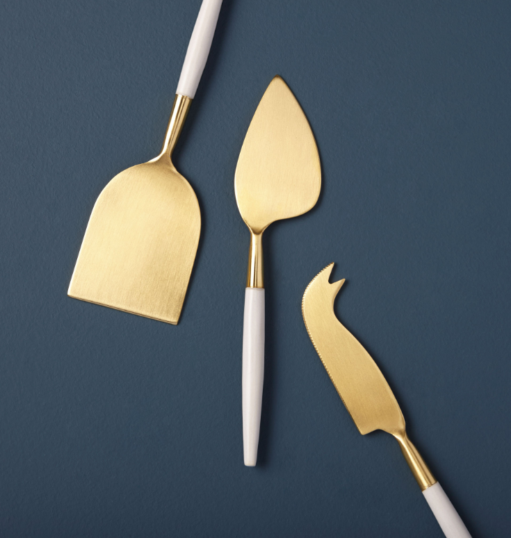 White & Gold Cheese Knife Set