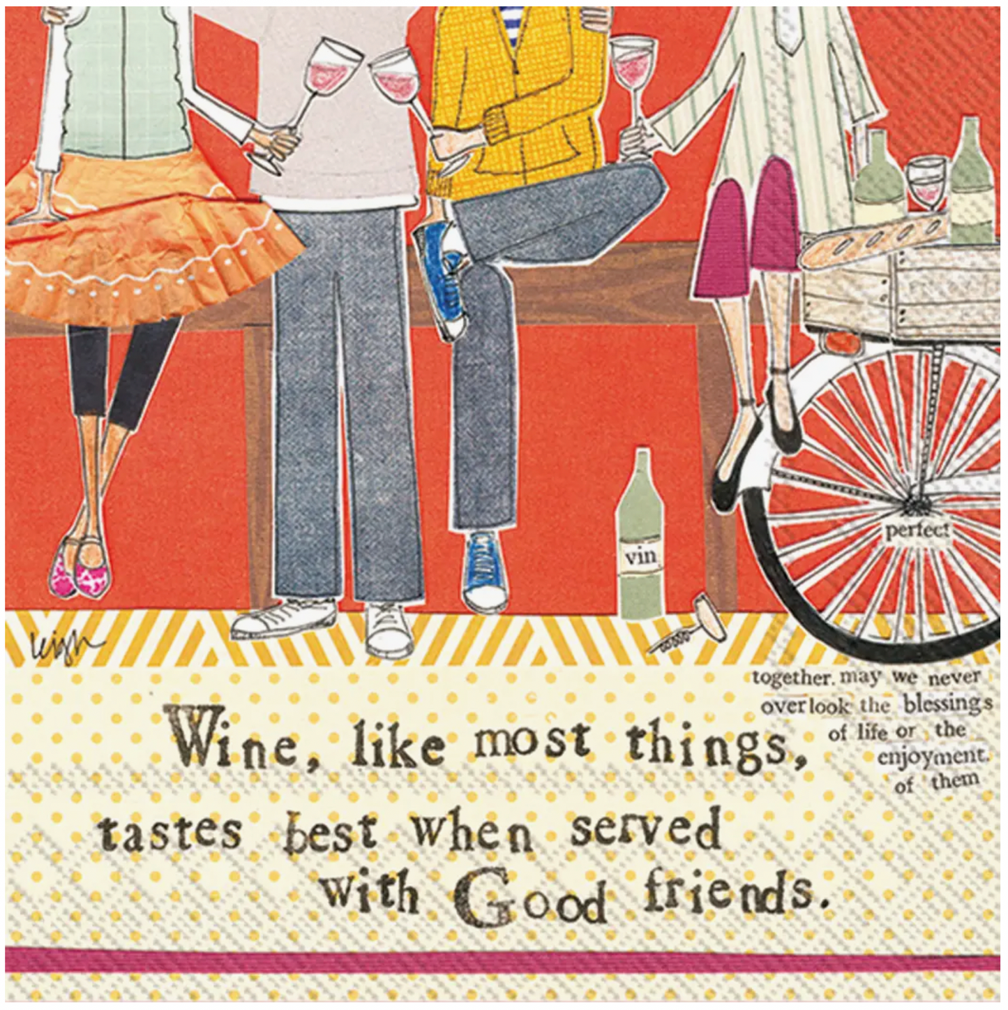 Curly Girl Wine With Friends Paper Cocktail Napkin