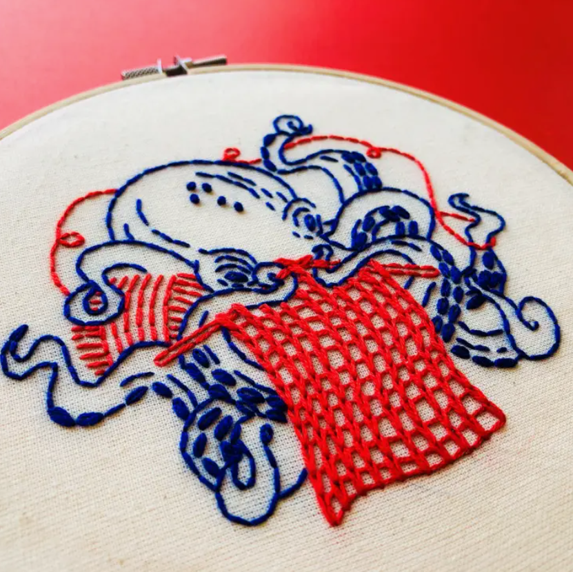 Knitting Octopus Complete Embroidery Kit