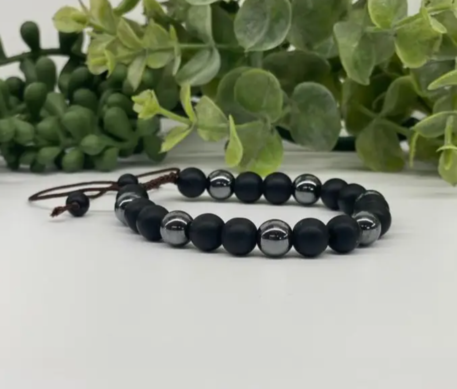 Black Obsidian & Hematite Bracelet