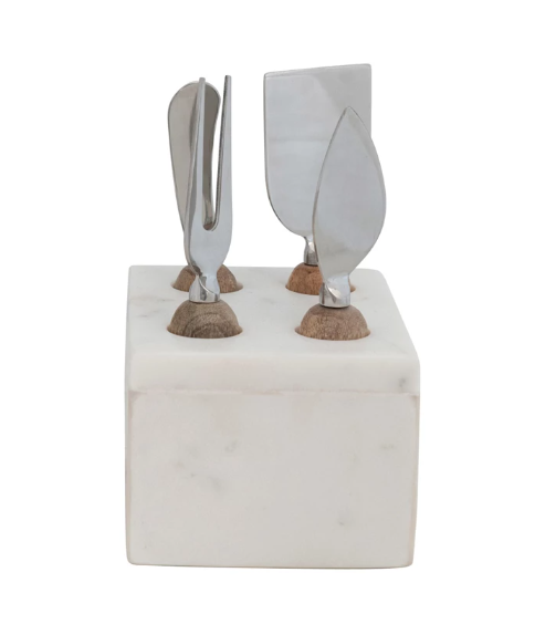 Marble and Wood Cheese Knife Set - Drifts East